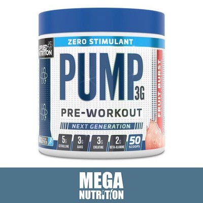 Applied Nutrition Pump 3G Zero Stimulant, Pre Workout Icy Blue Raz Flavour |375g