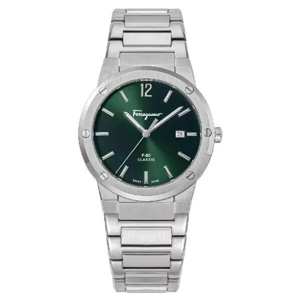Pre-owned Ferragamo F-80 Men's Watch Sfdt00249 Green Dial Quartz Stainless Steel 42mm
