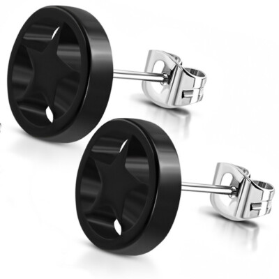 PAIRE BOUCLES D'OREILLES HOMME ACIER ET ACRYLIQUE ÉTOILE STAR PAS CHER TTE851