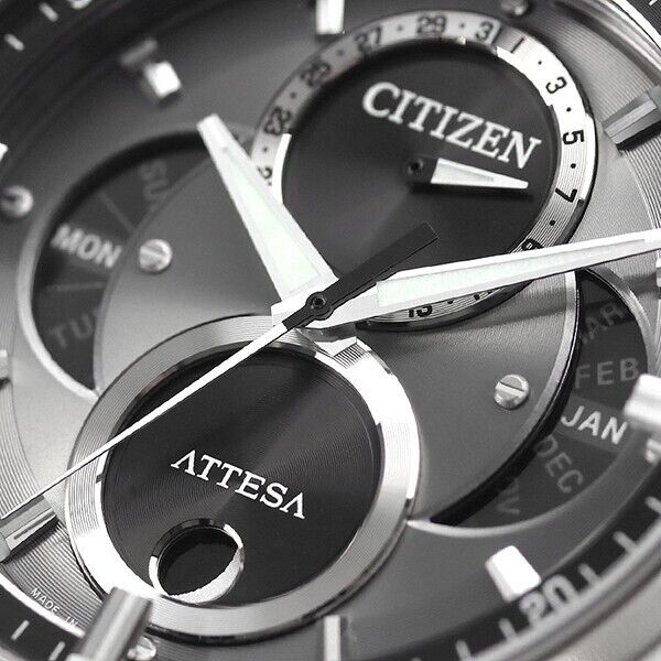 Pre-owned Citizen Attesa Eco-drive Bu0060-09h Titanium Solar Moon Phase Men Watch Gray