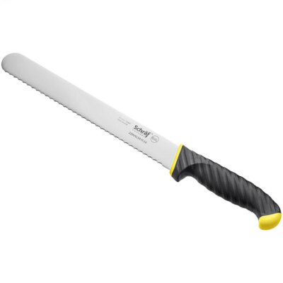 Schraf 10'' Serrated Edge Slicing Knife with Yellow TPRgrip Handle