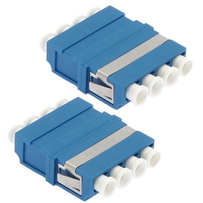 2x LC/UPC Single-Mode Fiber Optic Optical Quad Adapter Coupler w/ Flange Blue