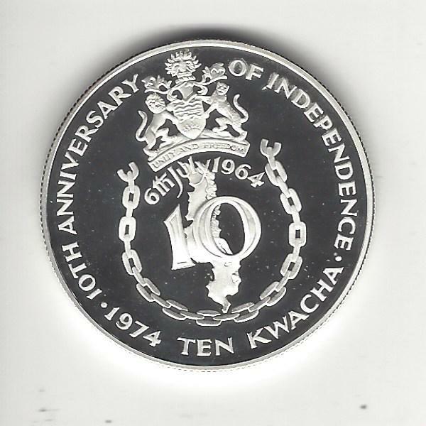 Malawi 10 Kwacha, 1974, Proof, Silver,10th Anniversary of Independ, Low Mintage!