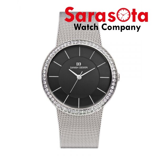 Pre-owned Danish Design Iv63q951 Black Dial Stainless Steel Crystal Bezel Women's Watch