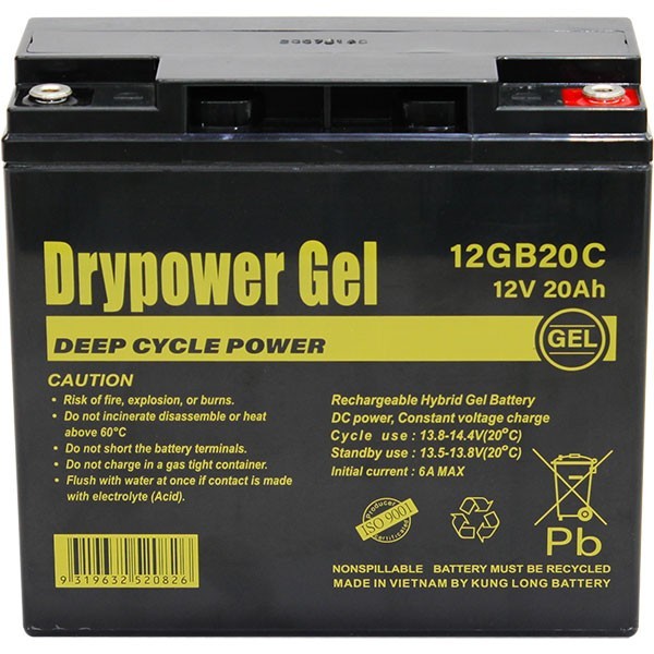 Drypower 12GB20C 12V 20Ah SLA Hybrid Gel Deep Cycle Battery 12VF20 CBG12V18AH