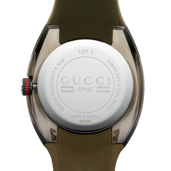 Pre-owned Gucci $680 Msrp |  Sync Xxl Men's Khaki Rubber Band Watch - Ya137106