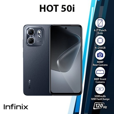 Infinix Hot 50i Android Cell Phone (Black/4GB+256GB/Dual SIM/Unlocked/NEW)
