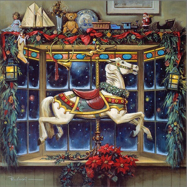 PAUL LANDRY "Christmas Carousel Pony"  13" X 12.5"  SIGNED & Numbered Print