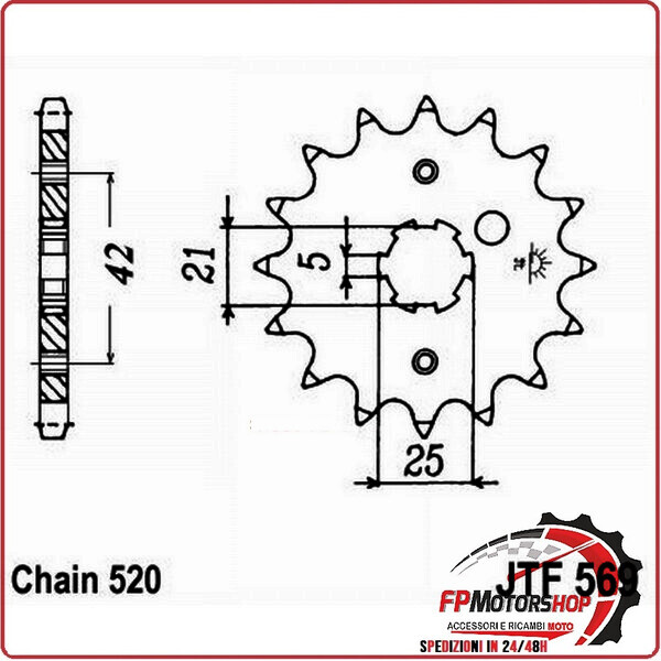 PIGNONE TRASMISSIONE PER MOTO JT 569 Z16 JTF569.16 16 DENTI ACCIAIO PASSO 520
