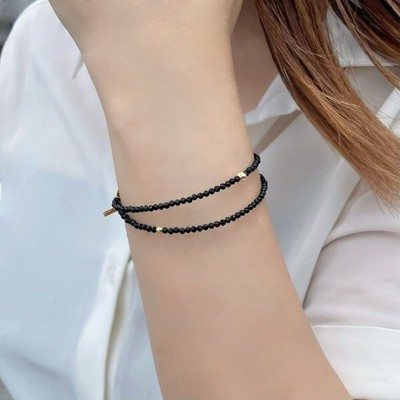 for matching gifts K18 Gold Triangle Cut Diamond Cut Onyx Double Bracelet Pre