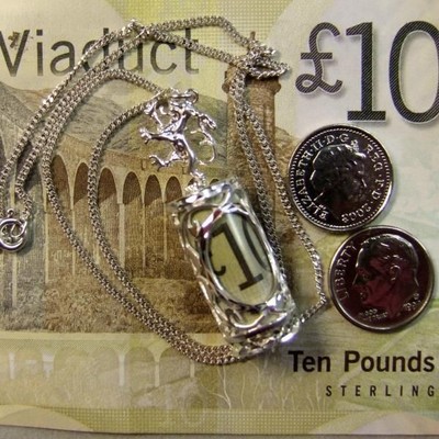 New Sterling Silver scottish ten pound note pendant & chain