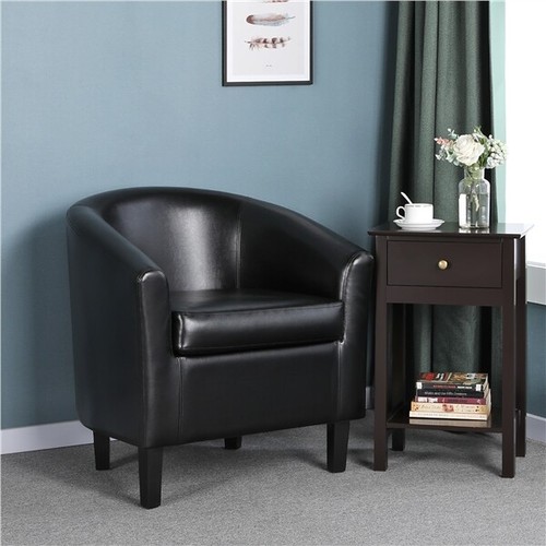 PVC Leather Barrel Chair Contemporary Style For Living Room Black (Renewed)