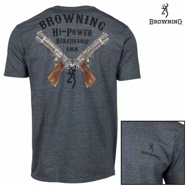 Футболка Browning Classic Hi Power 9 мм для стрельбы, размер M — XL, Хизер / Темно-синий — НОВИНКА!