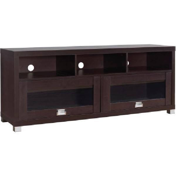 65" TV Stand Audio Media Cabinet Console 2 Glass Door Shelves Wood Espresso