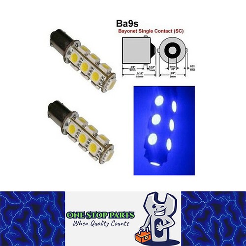 2 x 12v BLUE BA9S 13 SMD 5050 360 DEGREE LIGHT 160LM 38MM X 12MM BA9S LED
