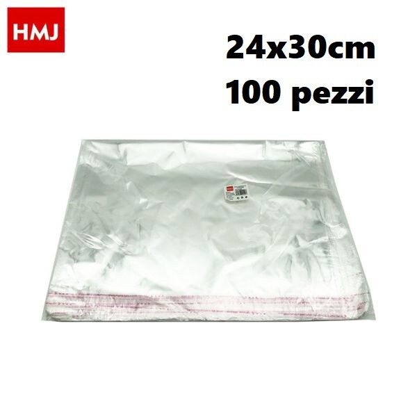 Set 100 Sacchetti Trasparenti Plastica Buste Cellophane Autoadesiva 24x30cm hmj