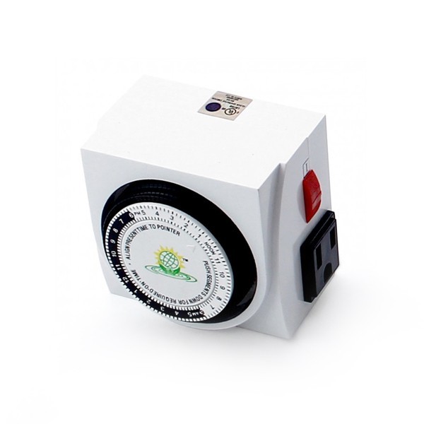 120v Analog Timer Dual Outlet 24 hour grounded GROW1 UGS HydroFarm