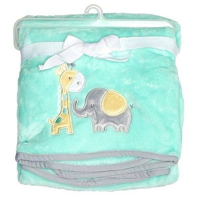 NWT Cuddletime Cuddle Time Mint Green Yellow Grey Giraffe Elephant Baby Blanket