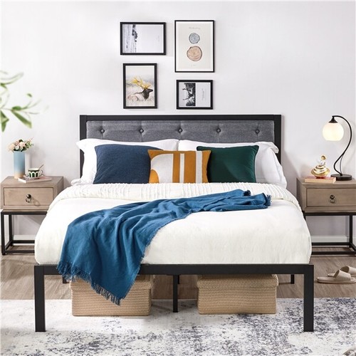 Twin/Full/Queen/King Size Metal Bed Frame w/ Headboard No Box Spring Needed
