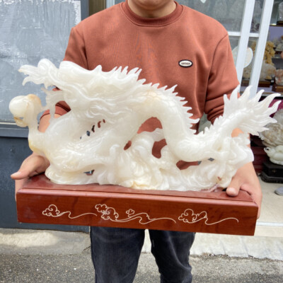20.8lb Natural Crystal.hetian jade.Hand-carved.Exquisite Dragon Decoration