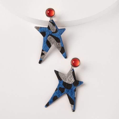 Plunder Earrings new LEOPARD STAR BLUE LEOPARD PRINT STARS 3