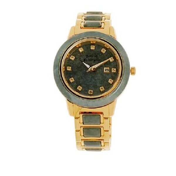 HSN Jade of Yesteryear Goldtone Women's Green Jade Bracelet Watch