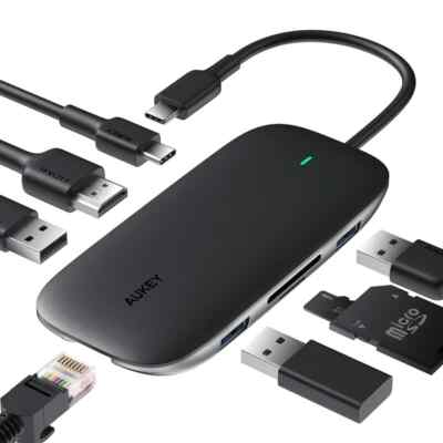 Aukey CB-C71 Link PD Pro USB-C Hub Chromebook Pixel Laptop Phone NEW