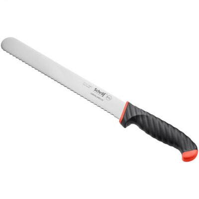 Schraf 10'' Serrated Edge Slicing Knife with Red TPRgrip Handle
