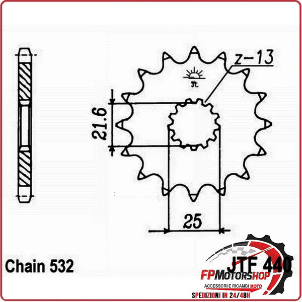 PIGNONE TRASMISSIONE PER MOTO JT 440 Z14 JTF440.14 14 DENTI ACCIAIO PASSO 532