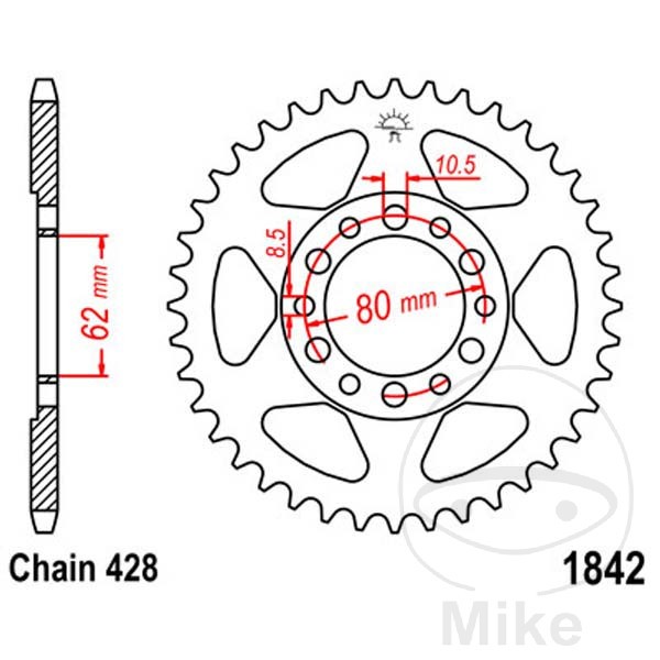 JT SPROCKETS Kettenrad 52 Zähne 428 Teilung STAHL JTR1842.52