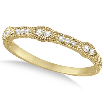 Pre-owned Allurez 0.15ct Pave Set Vintage Stacking Diamond Ring Band Milgrain 14k Yellow Gold In White