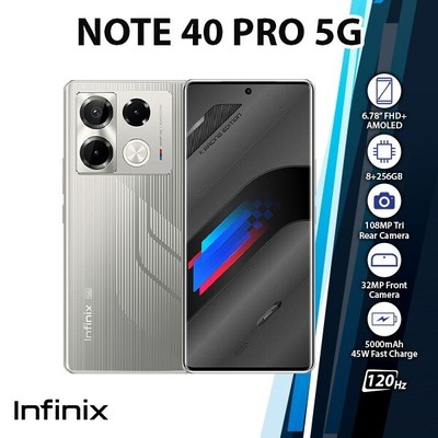 Infinix Note 40 Pro Android Cell Phone (Grey, 8GB+256GB, Dual SIM, Unlocked)