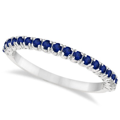 Pre-owned Designer .65ct Half-eternity  Pave-set Blue Sapphire Stacking Ring 14k White Gold