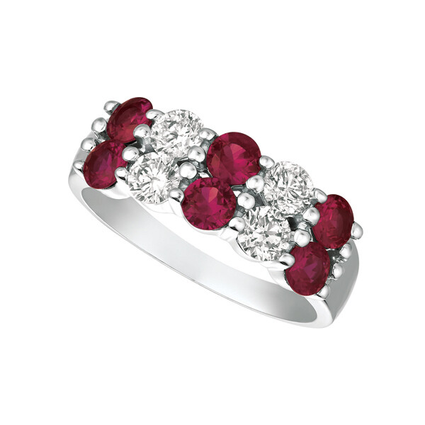 Pre-owned Morris 2.10 Carat Natural Ruby And Diamond 2 Rows Ring Si 14k White Gold