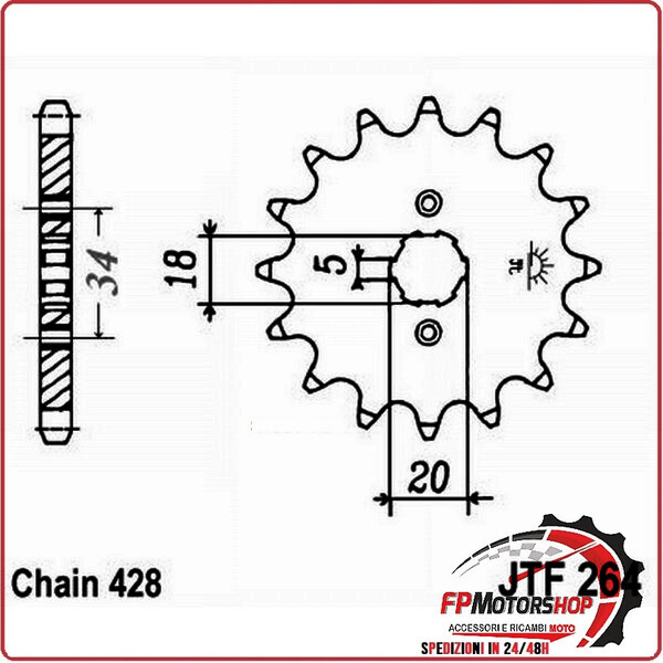 PIGNONE TRASMISSIONE PER MOTO JT 264 Z14 JTF264.14 14 DENTI ACCIAIO