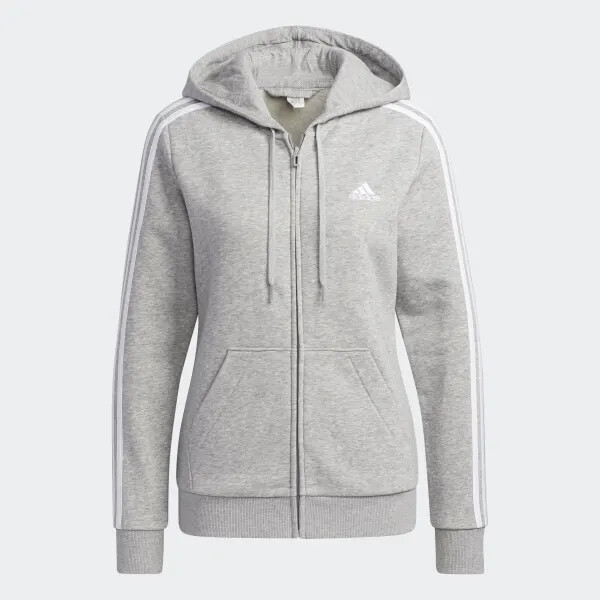 Толстовка с капюшоном ADIDAS WOMENS LT GREY ESSENTIALS FLEEE 3-STRIPES FULL ZIP HOODIE, GV6021