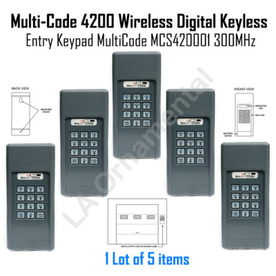 5 Multi-Code 4200 Wireless Digital Keyless Entry Keypad MCS420001 300MHz