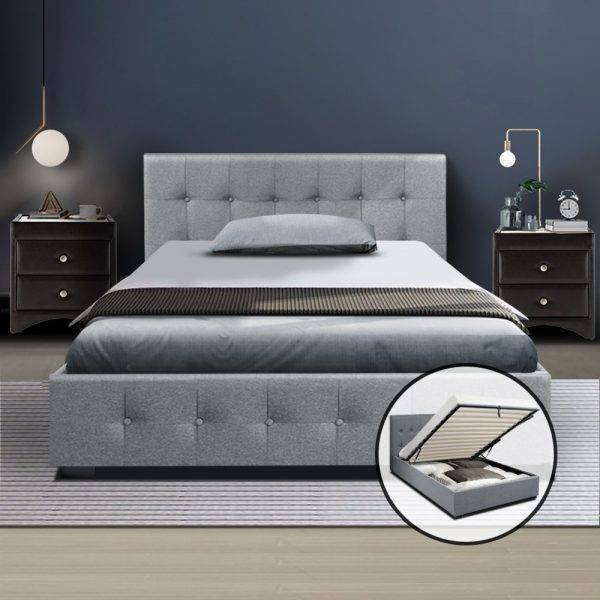 King Single Size Gas Lift Bed Frame Base With Storage Grey
