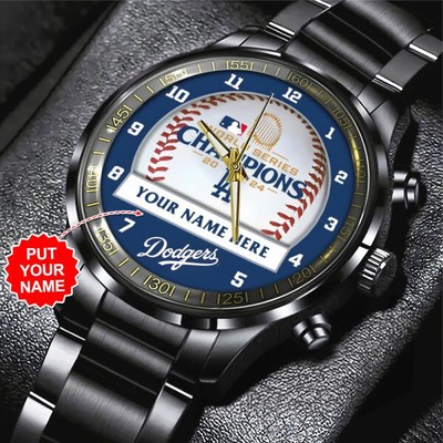 Personalized LA Dodgers Black Stainless Steel Watch