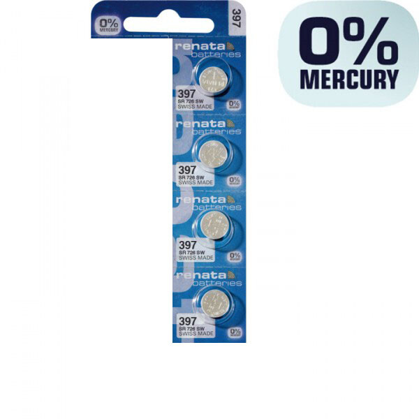4x Renata 397 Uhrenbatterien – 1,55 V, SR726SW / SR59 Knopfzellen, Silberoxid, 32 MAh
