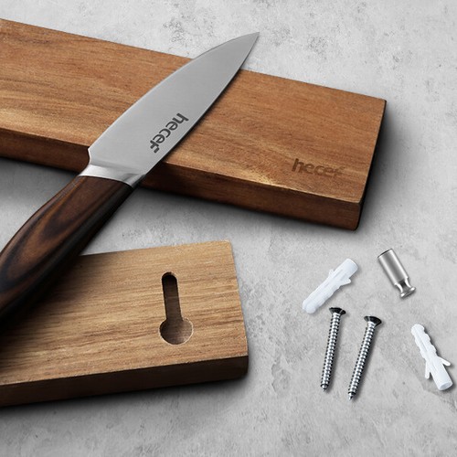 Hecef 12 inch Acacia Wood Strong Magnetic Knife Strip Rack Knife Holder for Wall