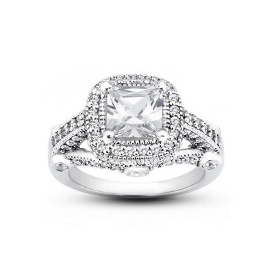 2.38 CT F/SI1 Princess Natural Certified Diamonds Platinum Halo Side Stone Ring