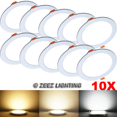 10X 3W Round Cool White LED Recessed Ceiling Panel Down Lights Bulb Lamp Fixture