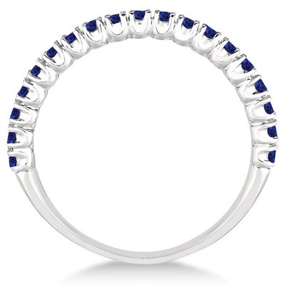 Pre-owned Designer .65ct Half-eternity  Pave-set Blue Sapphire Stacking Ring 14k White Gold