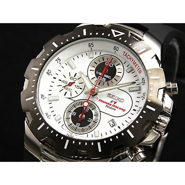 Pre-owned Seiko Snd789p1 Honda F1 Racing Team Chronograph Quartz Watch White Dial Rubber