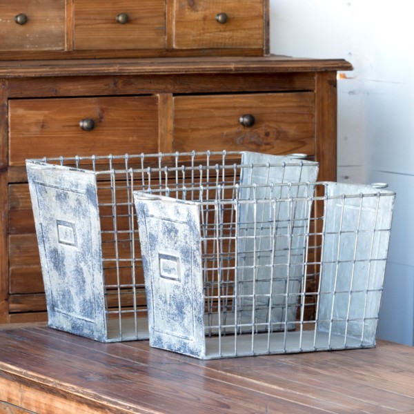 Vintage Style Metal Gym Locker Baskets Storage Containers Set Of