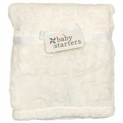 NWT Baby Starters White Embossed Teddy Bear Pattern Super Soft Plush Blanket