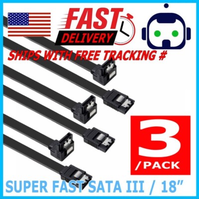 3x 15'' SATA 3.0 Cable SATA3 III 6GB/s Right Angle 90 Degree SSD HDD Hard Drive