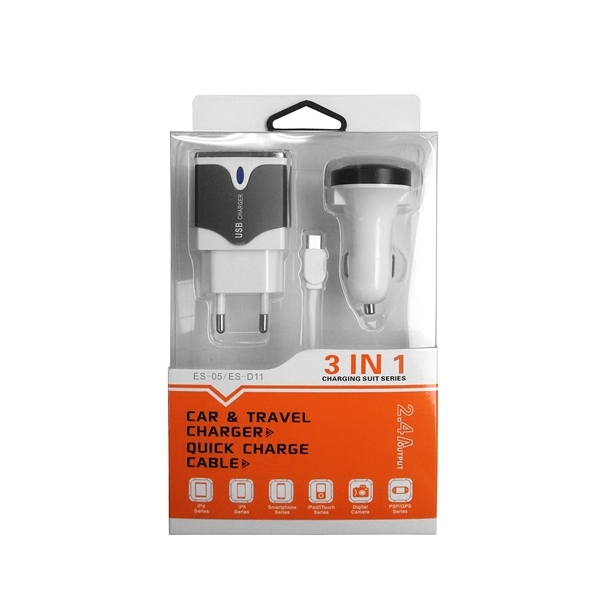 Kit di Ricarica 5 Pin Casa Auto Micro USB Doppia Porta 2.4A  ES-05/ES-D11 hsb