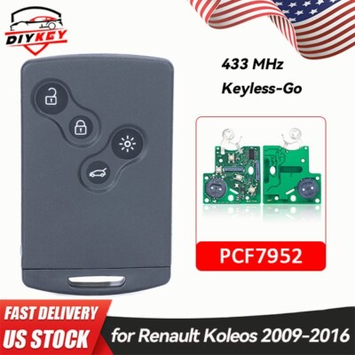 4 Button Keyless-Go Smart Card for Renault Koleos 2009-2016 PCF7952 Car Key Fob